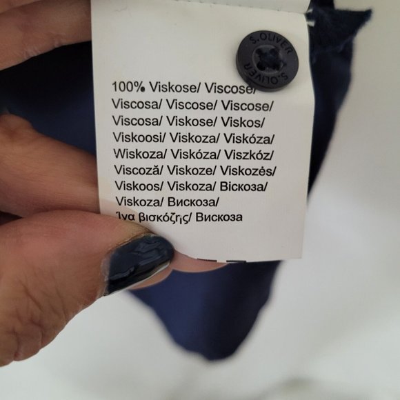 S Oliver Top Women 10 Navy Blue Button‎ Back Long Sleeve Blouse Pleated - Picture 8 of 14